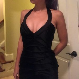 Bebe Little Black Dress Layered Low-Cut Halter